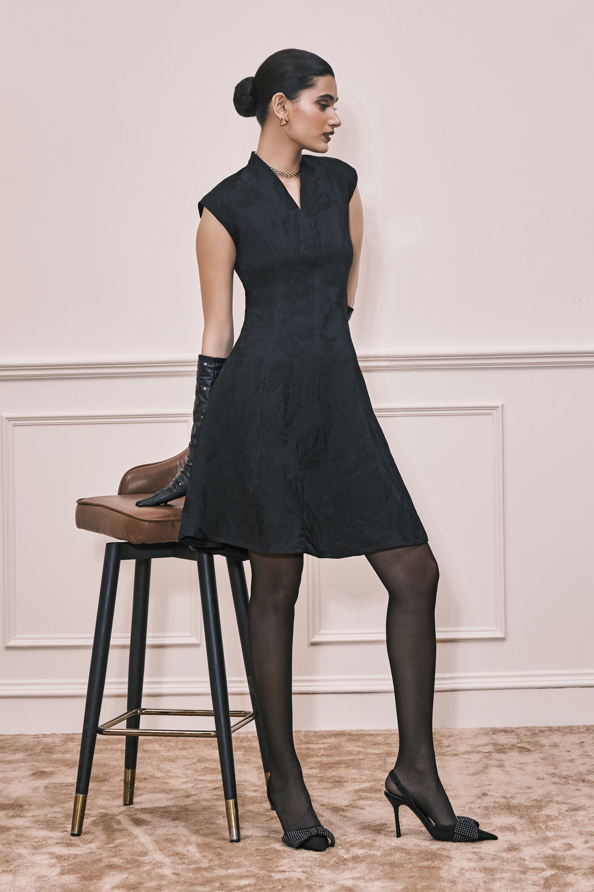 Dancing till Midnight​ Jacquard Mini Dress​, Black, image 1